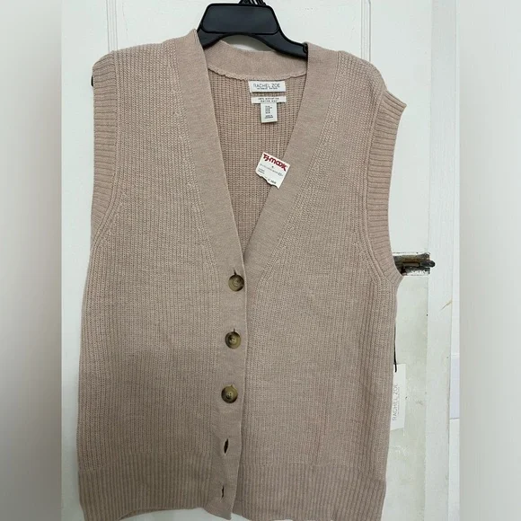 NWT Rachel Zoe Women's Tan Extra Fine Merino Wool Sweater Vest - Size M - Picture 1 of 16